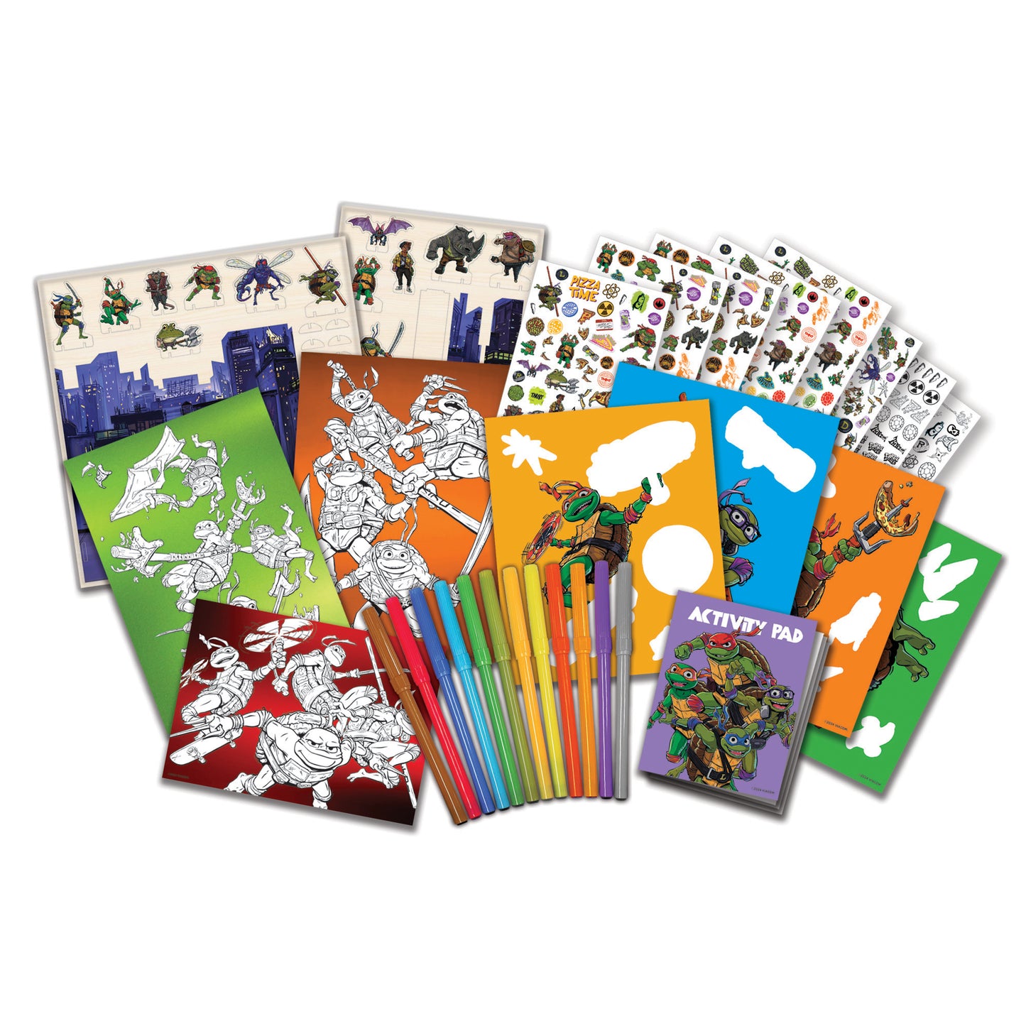 TMNT Deluxe Activity Set with coloring pages, sticker sheets, and colored markers