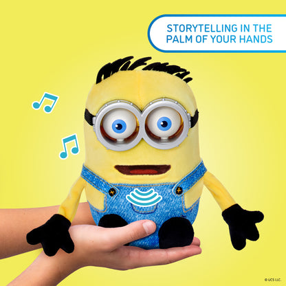 WOW! Stuff Minions Palm Puppetronic Henry toy held in palm of hand, yellow character with blue overalls and expressiv...