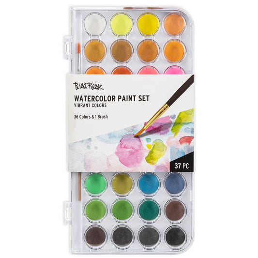 Brea Reese Watercolor Paint Set with 36 vibrant colors and brush in clear case