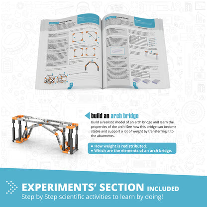Engino STEM Architecture building set with arch bridge model, orange and gray construction pieces