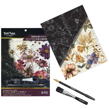 Brea Reese Scratch Art Paper Pad Woodland Songs with floral designs, brushes and stylus