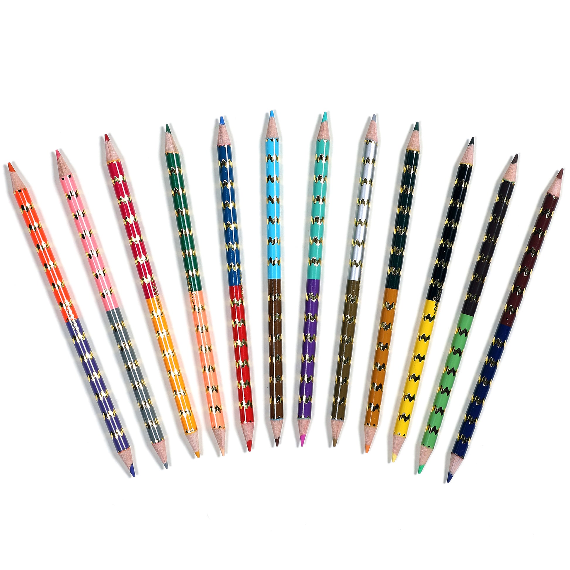 eeBoo Double-Sided Colored Pencils 12pc set with 24 vibrant shades and silver foil barrels