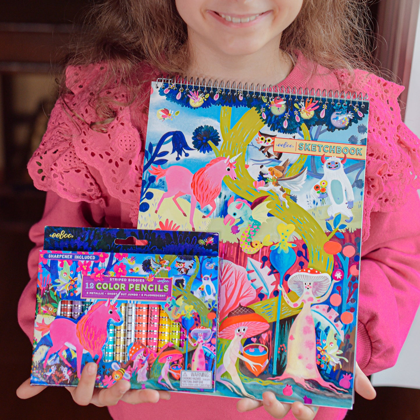 Biggies Color Pencils Magical Creatures 12pc set with sketchbook and sharpener
