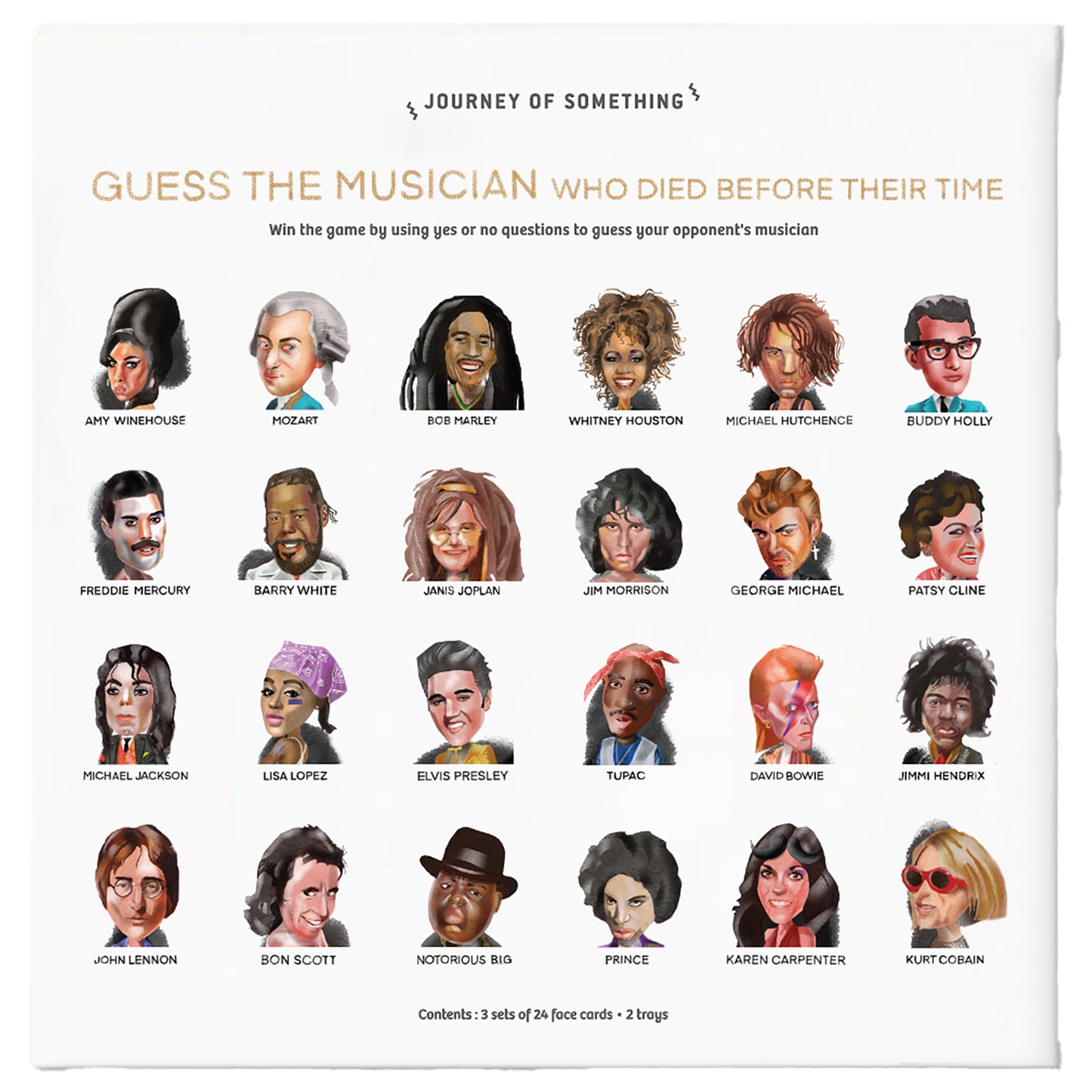 JOS Guess The Musician card game featuring 24 famous musicians who died young