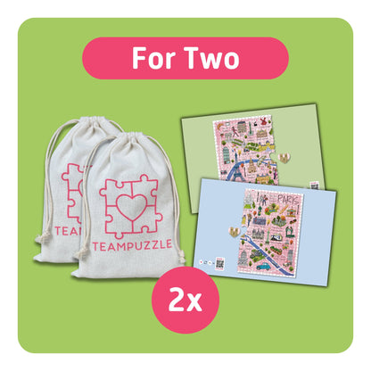TEAMPUZZLE Paris 1000pc jigsaw puzzle for two players with cream drawstring bags