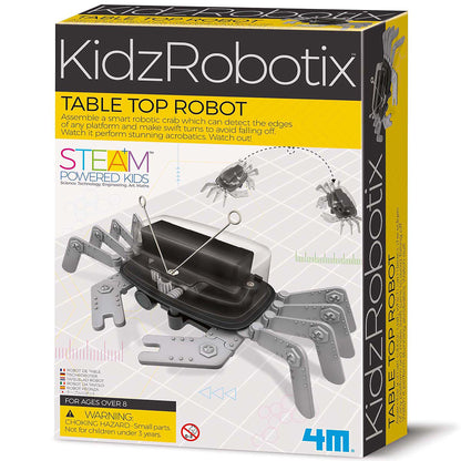 KidzRobotix Table Top Robot STEM kit with black robotic crab and gray legs