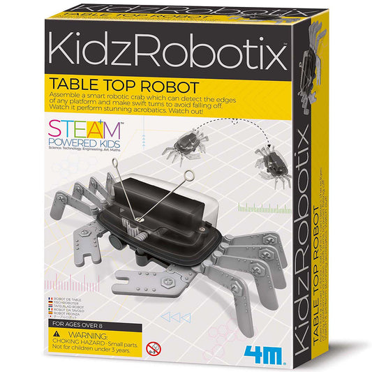 KidzRobotix Table Top Robot STEM kit with black robotic crab and gray legs