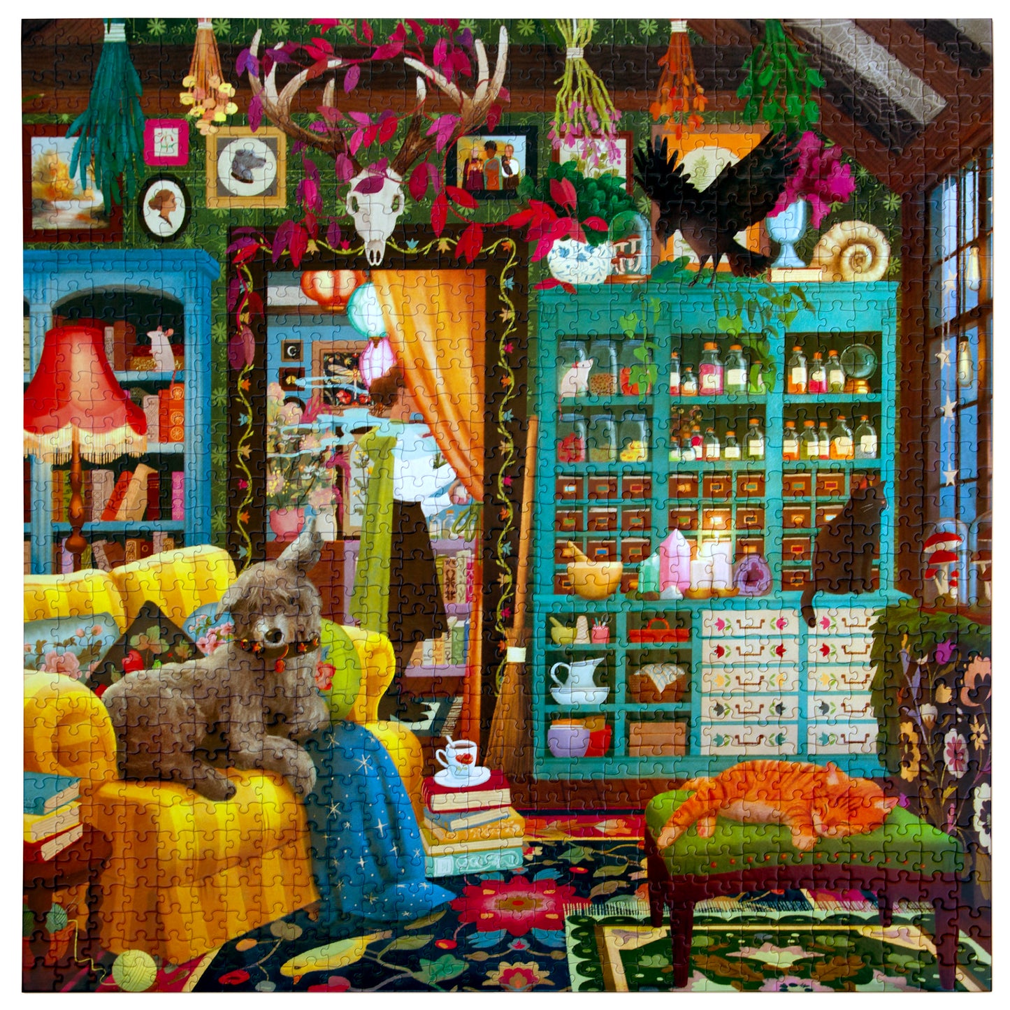Piece&Love Sorcerer's Den 1000pc Puzzle featuring colorful whimsical room with teddy bear and magical decor