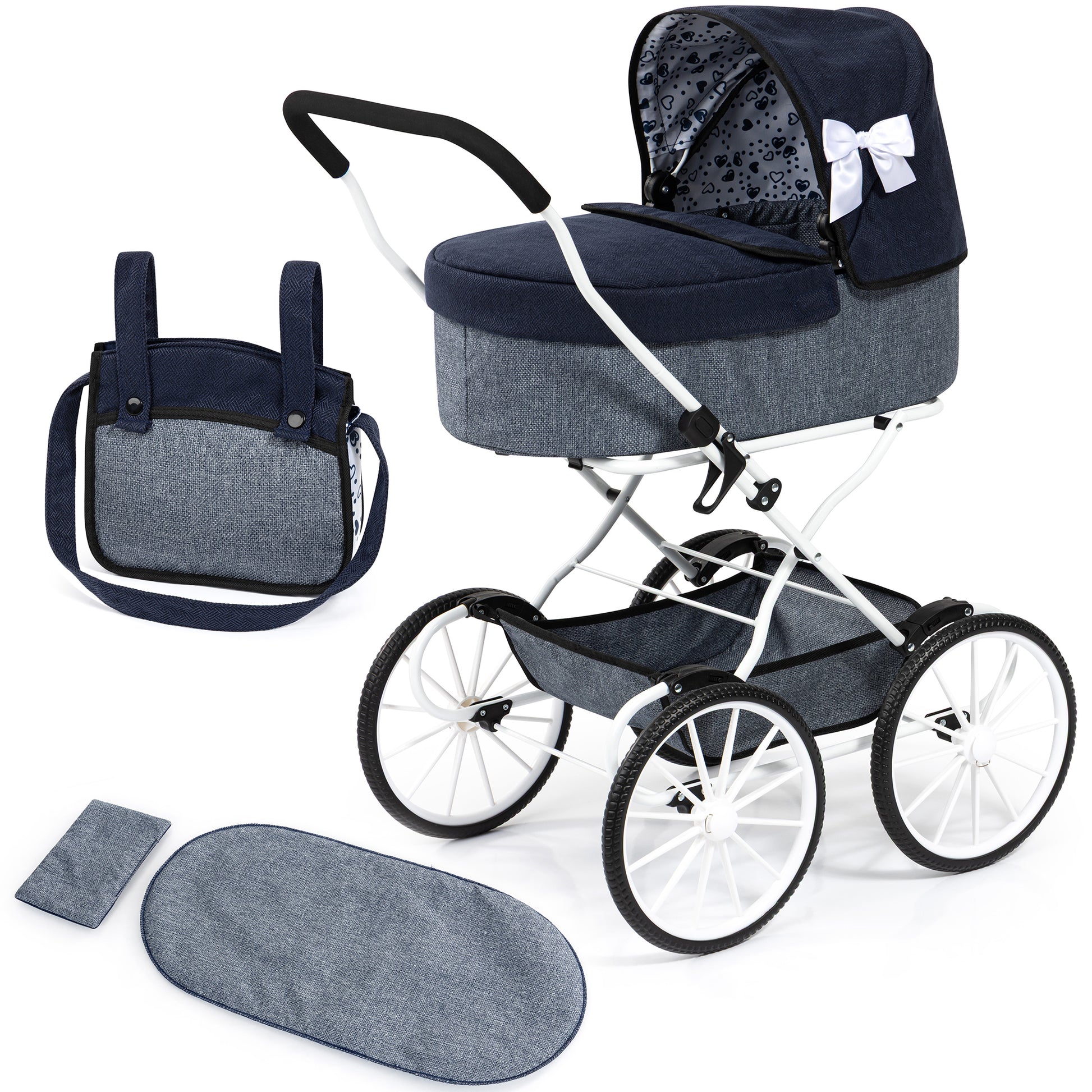 Bayer Design Dolls Pram Classic Navy Grey with accessories