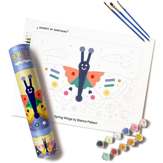 JOS Paint By Numbers Spring Wings kit with numbered paint palette, brushes, and butterfly coloring sheet