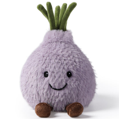 MCHUGS Gourmet Series Tearful Onion Plush 7-Inch with purple body, green stem top, and smiling face
