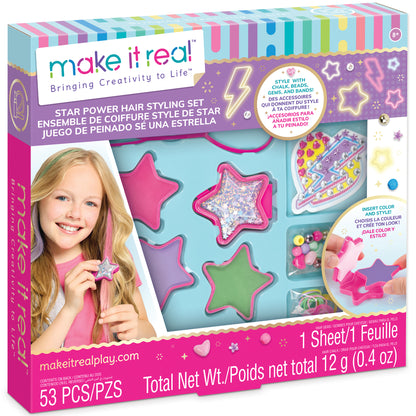 Make It Real Star Power Hair Styling Set with star-shaped clips, colorful beads, and gems