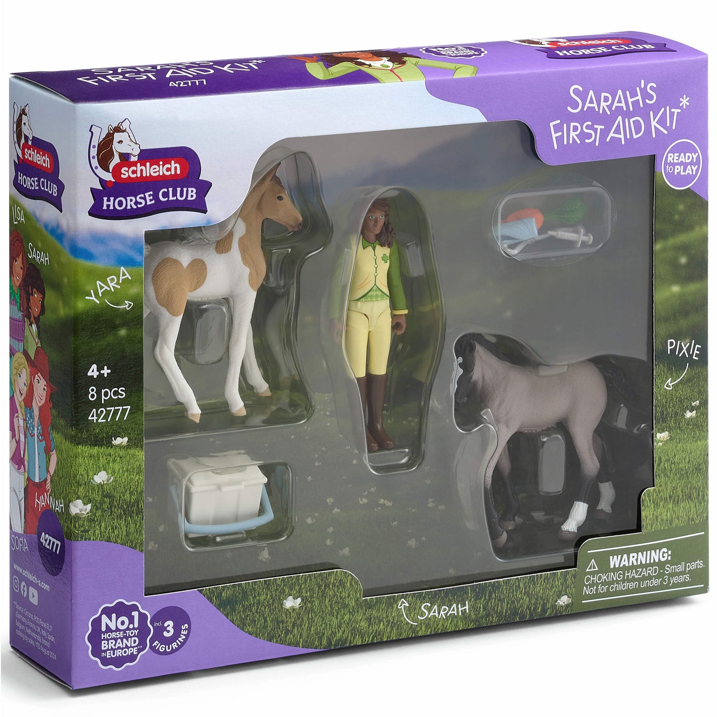Schleich Horse Club Sarah's First Aid Kit playset with figure, horses, and accessories