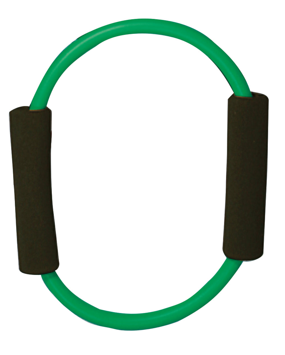 Green resistance tube loop with black foam handles on each end