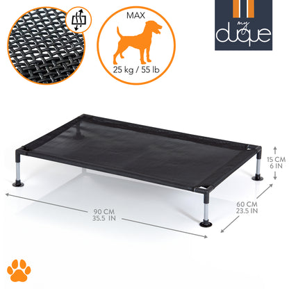 My Duque COOLA Pet Bed Large black elevated dog lounger, 35.5x23.5 inches
