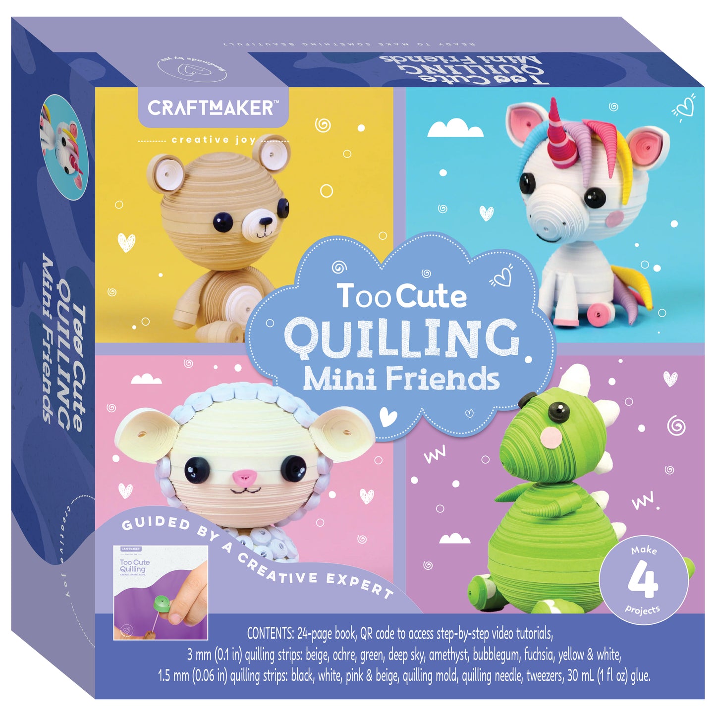 Craftmaker Too Cute Quilling Mini Friends craft kit with colorful animal characters