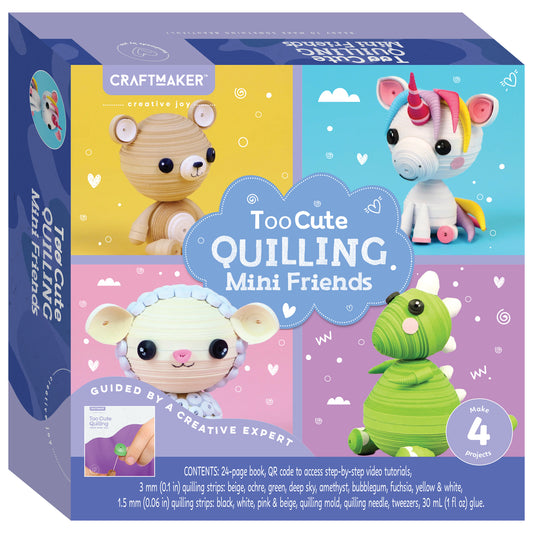 Craftmaker Too Cute Quilling Mini Friends craft kit with colorful animal characters