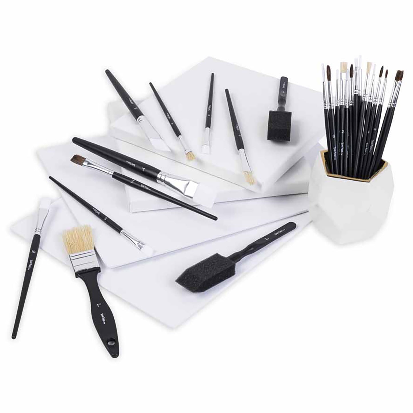Brush Set Value Pack 25pc art brushes in black and natural bristles with storage