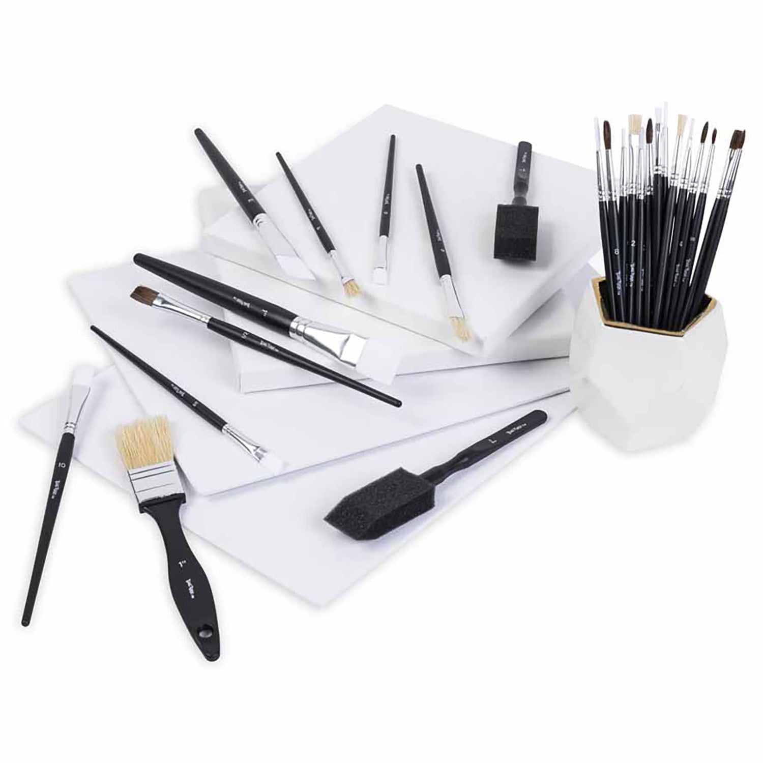 Brush Set Value Pack 25pc art brushes in black and natural bristles with storage