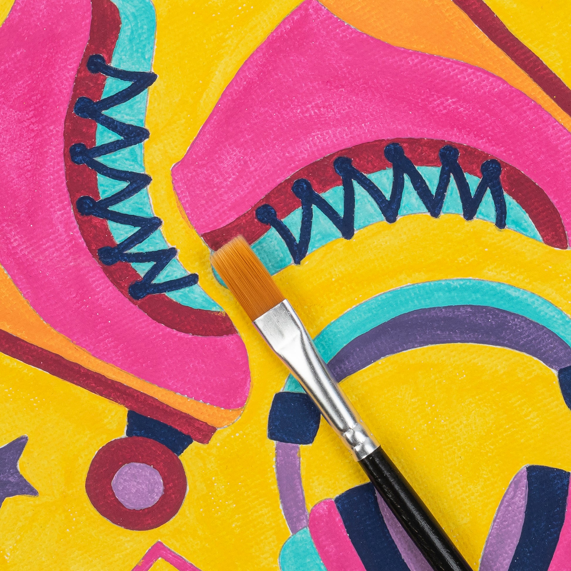Mini Paint By Number Hexagon Shape Retro 70s kit with paintbrush and vibrant colors