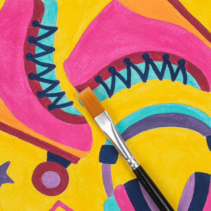 Mini Paint By Number Hexagon Shape Retro 70s kit with paintbrush and vibrant colors