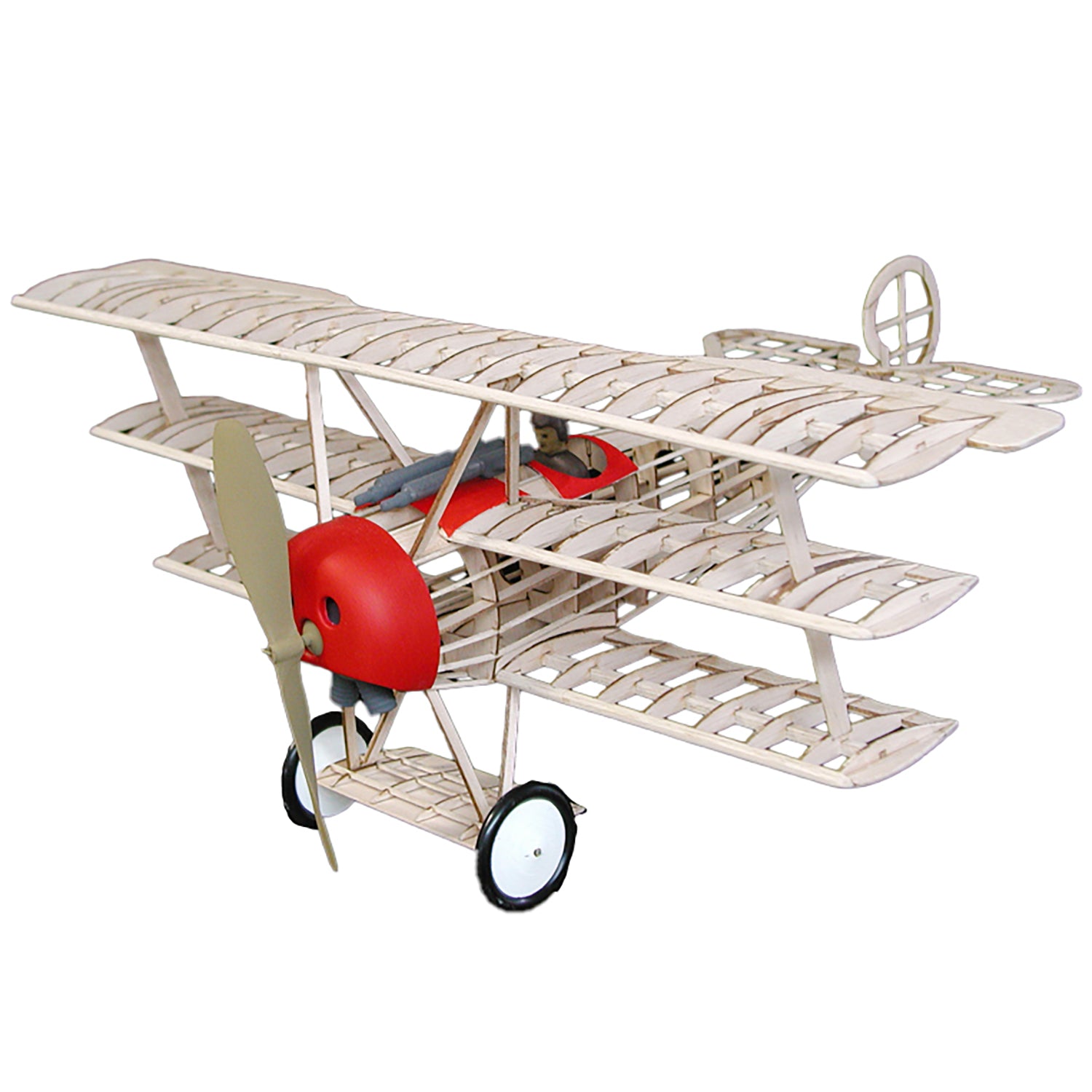 Fokker DR1 Triplane Laser Cut Model Kit with red engine and wooden frame