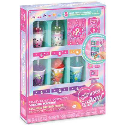 Glimmer & Glow Fruity Beauty Cosmetics Vending Machine with 5 fruit-scented lip glosses and nail polish