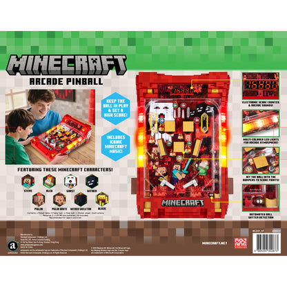 Minecraft Arcade Pinball Nether red pinball machine with LED lights and electronic score counter