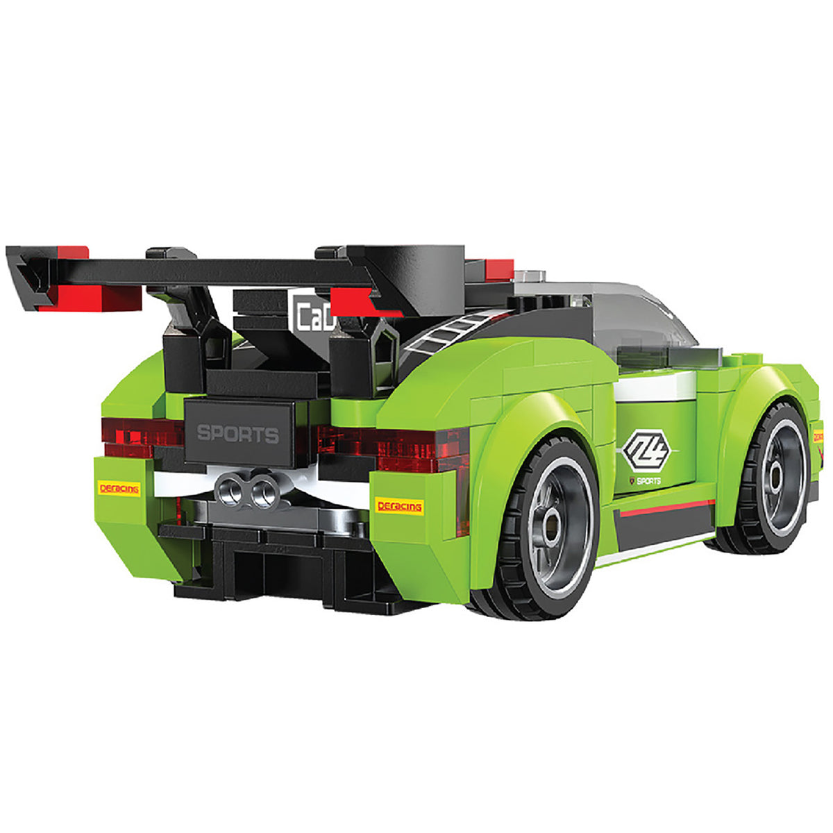 CaDA Velocity Hurricane Race Car green building set with black and red racing details