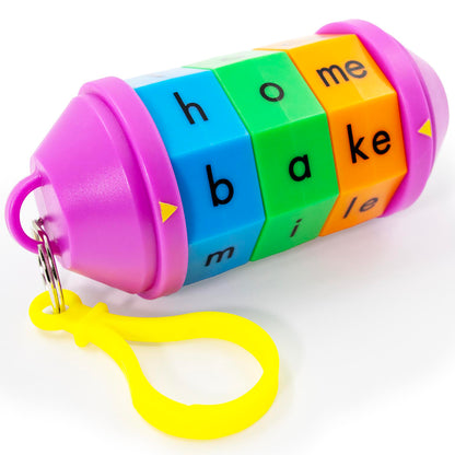 Junior Learning Word Tumbler Magic E phonics toy with colorful rotating letter blocks in pink, blue, green, and orange