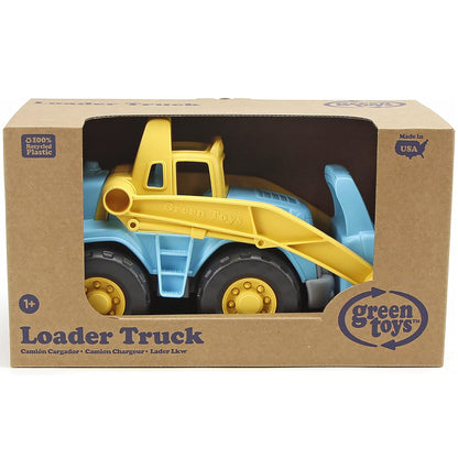 Green Toys Loader Truck in blue and yellow with black wheels, made from recycled plastic