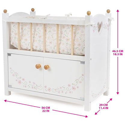 Little Flora 2-In-1 Wooden Doll Cabinet Bed with floral design and storage