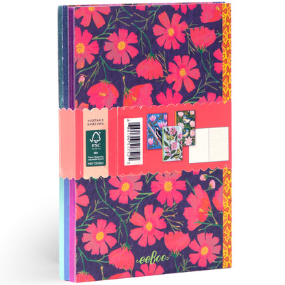 Piece & Love Little Books Set with colorful floral design featuring pink cosmos flowers on navy background