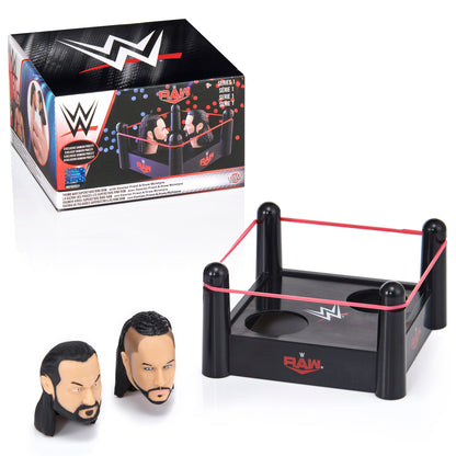 WWE Thumb War Drew McIntyre vs Damian Priest Arena Battle Set with black and red wrestling ring, two character head figures, and original packaging