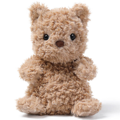 MCHUGS Mini Comfort Bear Lazy 6-inch plush in tan with black eyes and brown nose, sitting upright