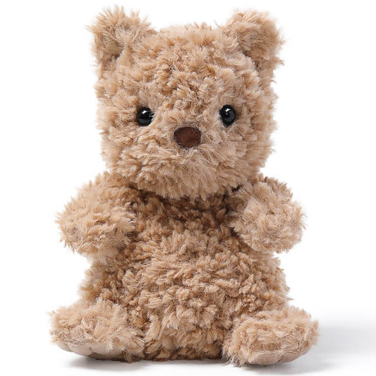 MCHUGS Mini Comfort Bear Lazy 6-inch plush in tan with black eyes and brown nose, sitting upright