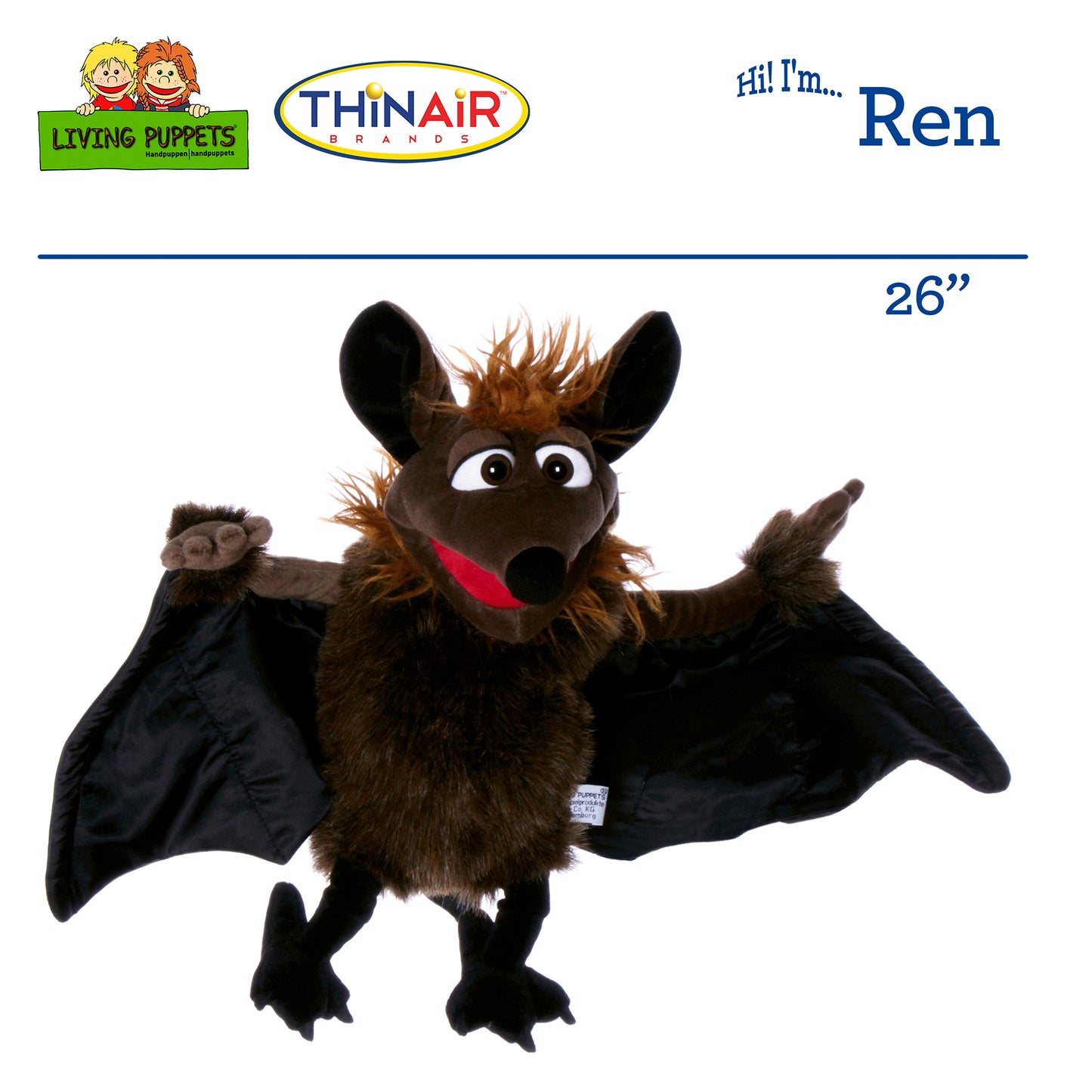 Living Puppets Ren The Flying Bat 26" Plush Hand Puppet