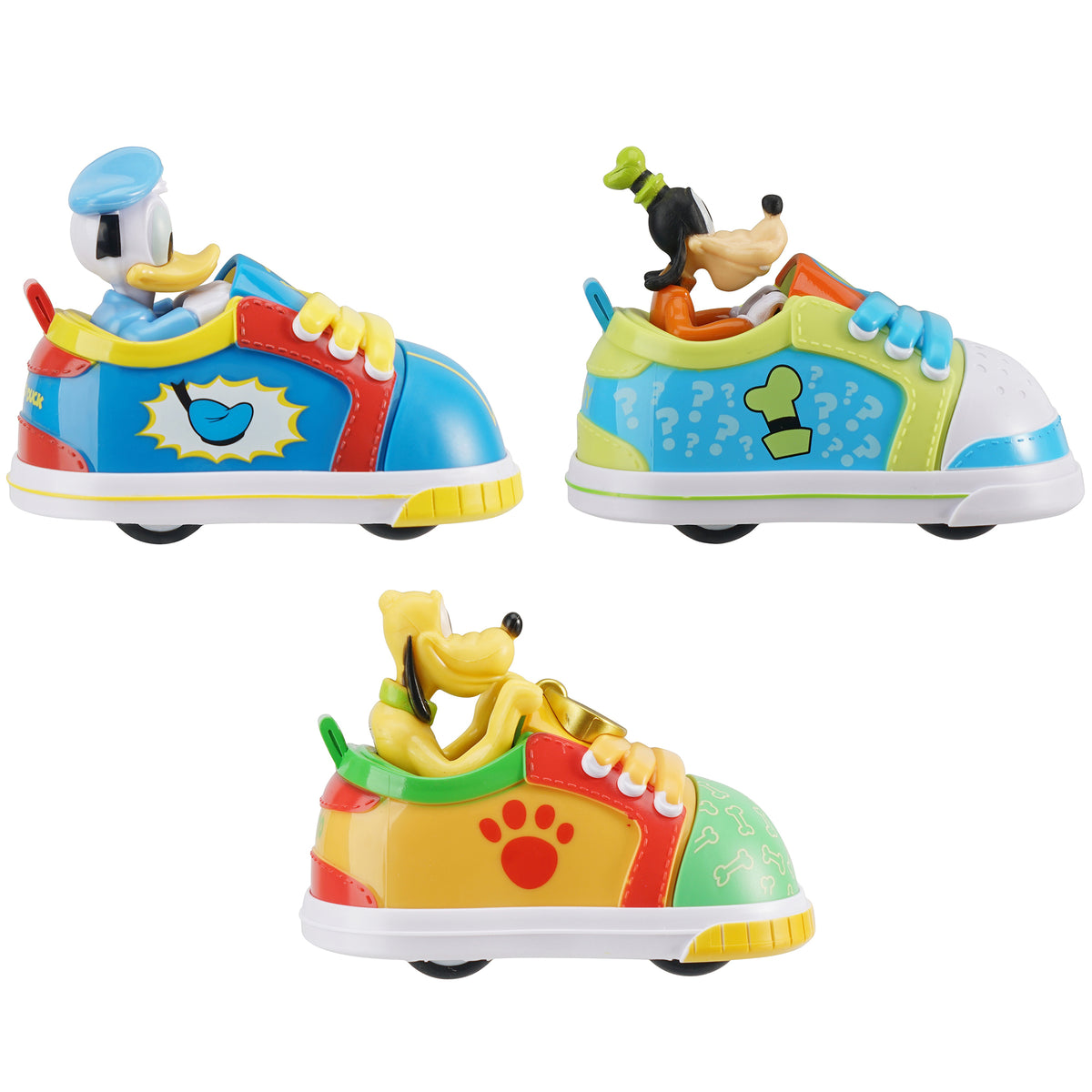 Disney Jr Kicks Pull-Back Vehicles 3-pack shoe-shaped toy cars with Donald Duck, Goofy, and Pluto characters
