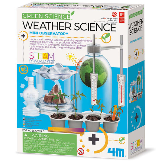 Green Science Weather Science Mini Observatory STEM kit with greenhouse dome, thermometers, and plant pots
