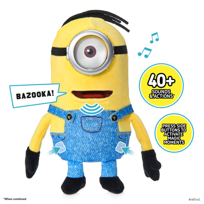 Minions Palm Puppetronic Dick toy with yellow body, blue overalls, 40+ sounds and actions