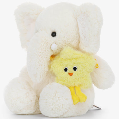 McHugs Ted School Elephant 7-inch plush in cream holding a yellow chick toy