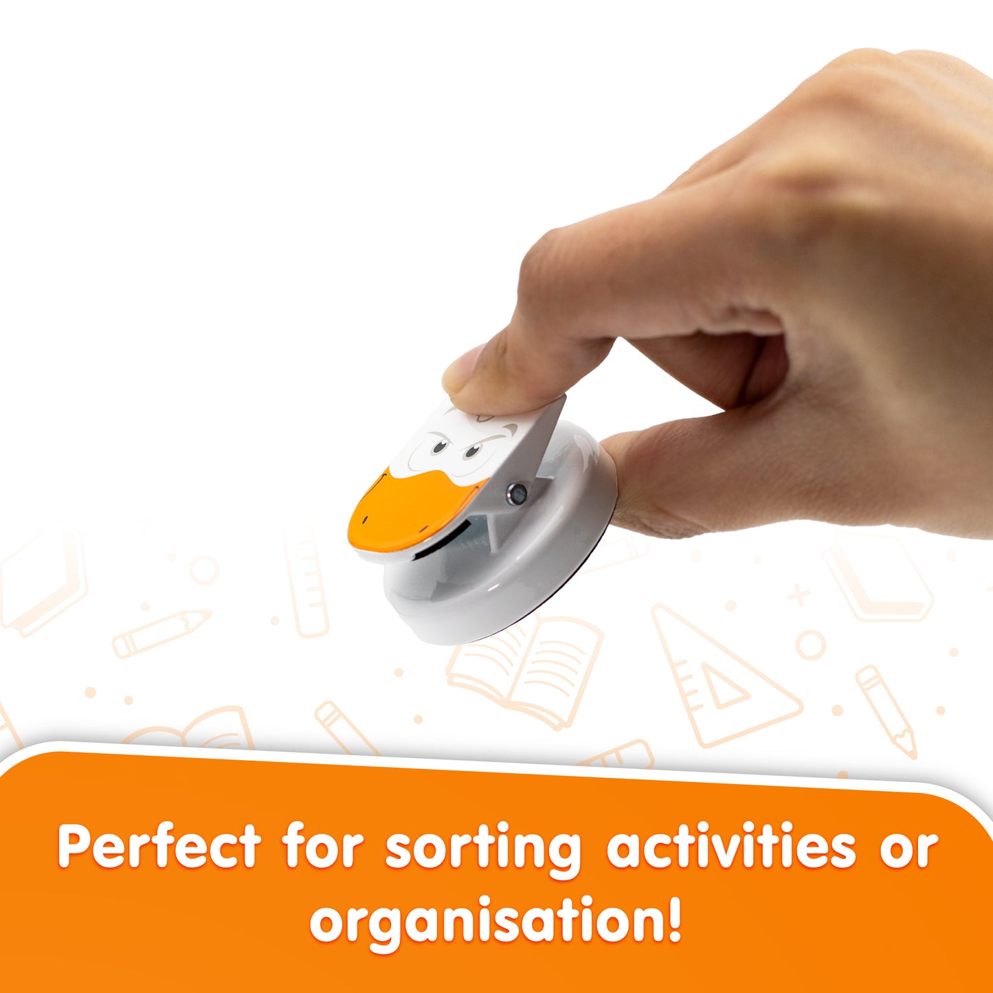Barnyard Clever Clips orange duck toy held in hand for sorting activities