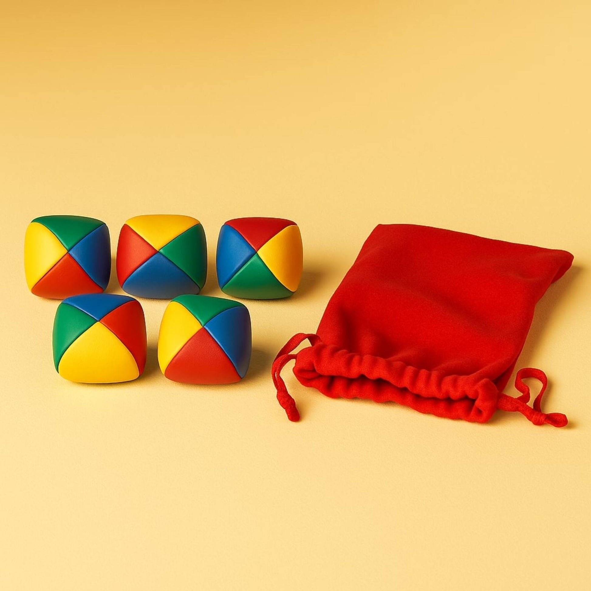 Hinkler Retro Box Learn Juggling set with 5 colorful juggling balls and red storage pouch