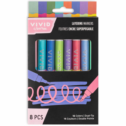 VIVID Layering Markers 8-piece set with 16 dual-tip colors in bright hues