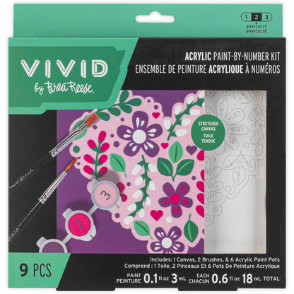 VIVID Mini Paint By Number Flower Heart Kit with brushes and pink acrylic paints