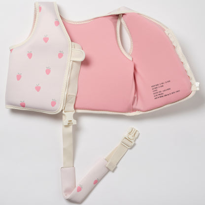 Sunnylife Kids Swim Vest Strawberry Design pink and cream with safety strap