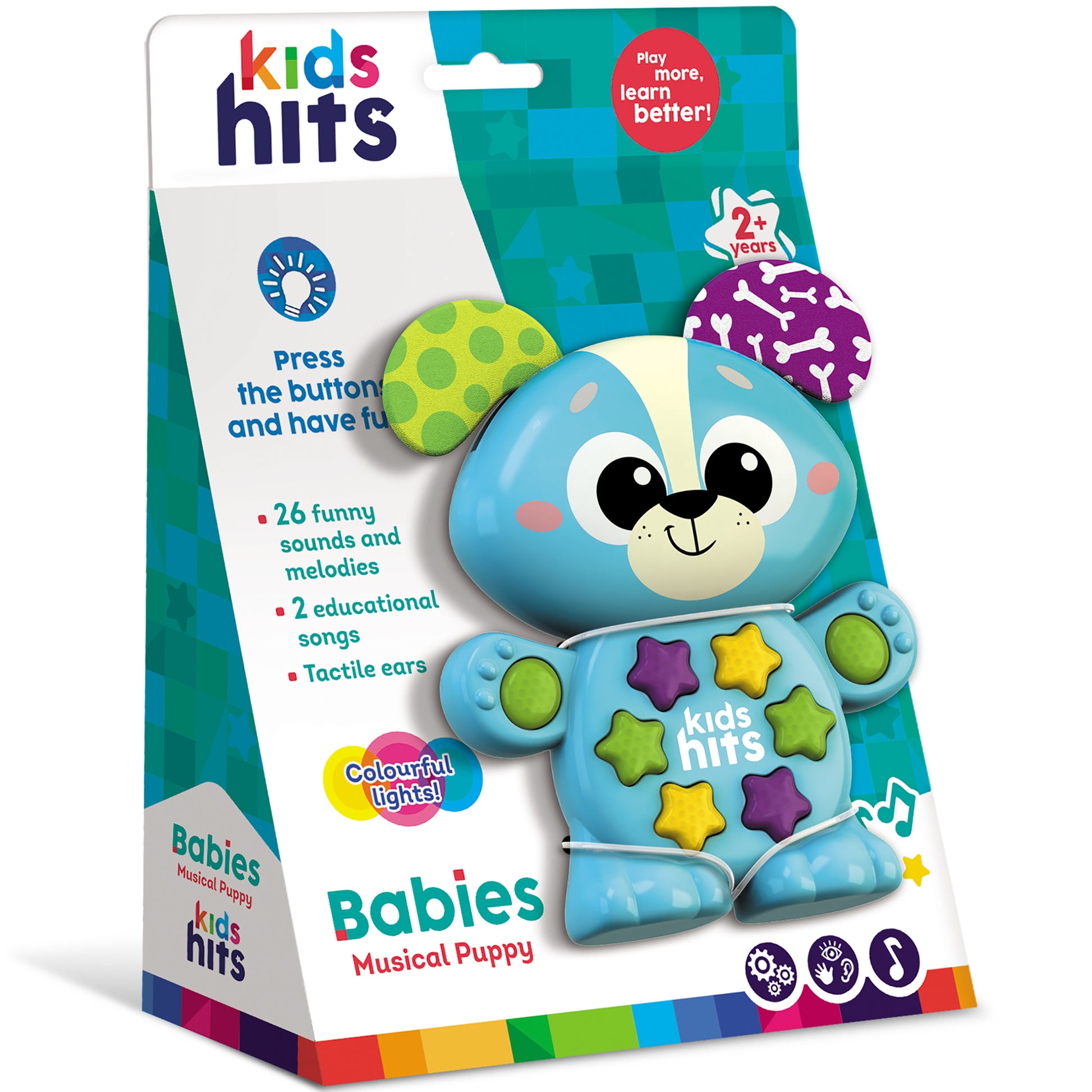Kids Hits Babies Musical Puppy blue interactive toy with lights, sounds, and colorful star buttons