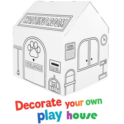 Easy Playhouse Animal Hospital cardboard playhouse with paw print and welcome design to decorate