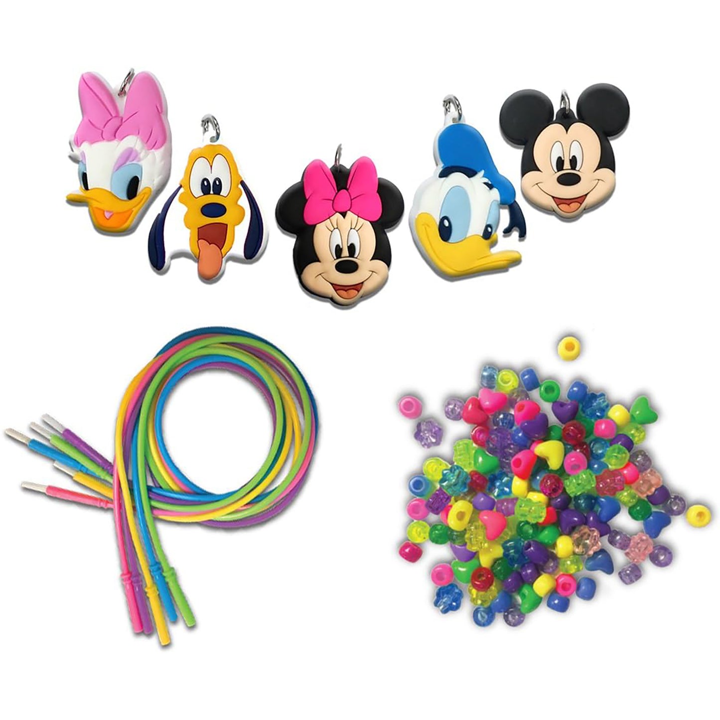 Minnie Mouse Necklace Activity Set with character charms, colorful beads, and rainbow cords