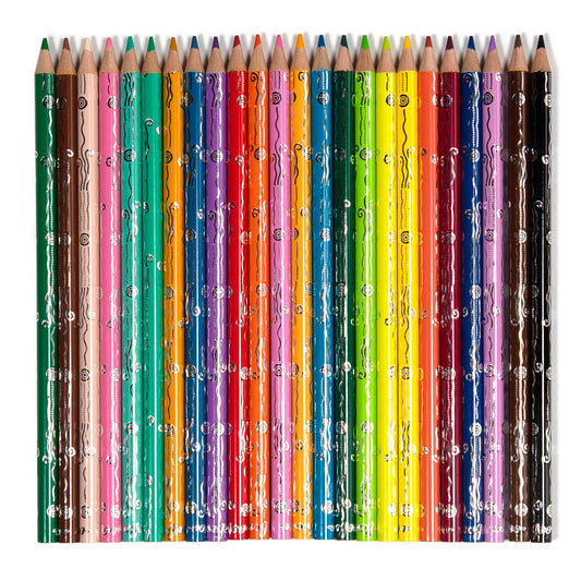 Watercolor Pencils: Tidepool - 24-piece set arranged in rows, showing sharpened tips in assorted colors including green, pink, blue, purple, orange, yellow, red